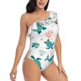 thumbnail image 5 of Balery Turtles And Seahorses One Shoulder Swimsuits for Women Ruffle Swimsuits Tummy Control One Shoulder Bathing Suits-, 5 of 8