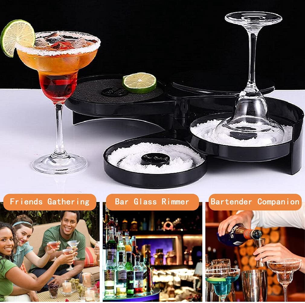 Bordeur à Sel/sucre 3 Niveaux Pour Verres à Cocktail - Noir ABS, Plateau Lime Inclus - Idéal Pour Margaritas Et Martinis Outil Margarita Sel Sucre