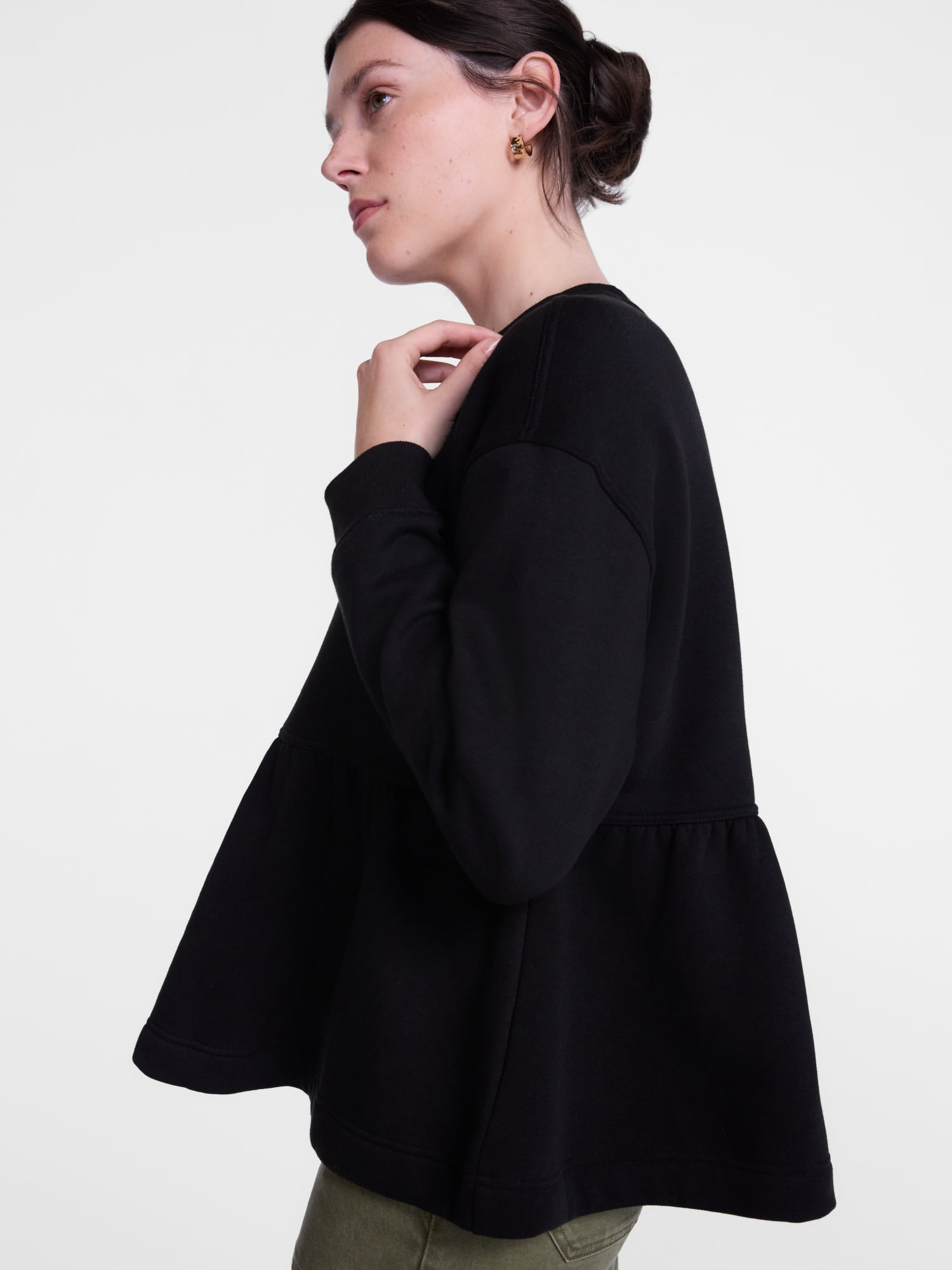 Scenario Women's Peplum Fleece Pullover with Long Sleeves, Size XS-XXXL