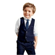 4Pcs Toddler Kids Boy Formal Suit Tops Waistcoat Pants Tie Gentleman Outfits Set