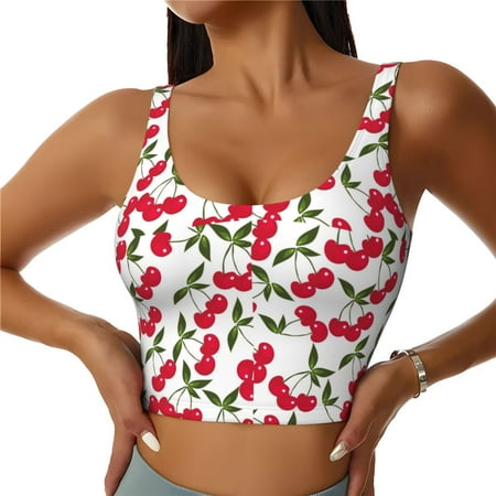 Jgfou Cherry_1 Print Womens Sports Bra - Padded Workout Sports Bras Crop Tank Top