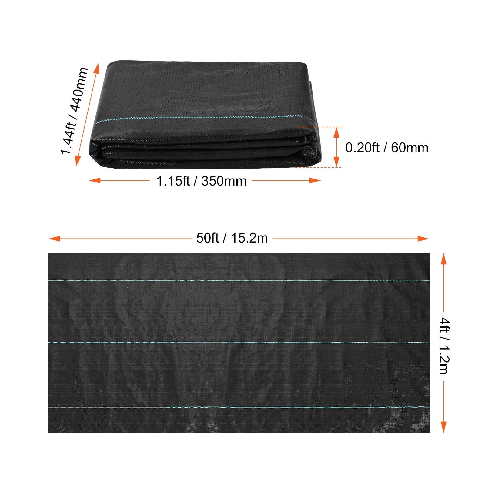 KFFKFF Weed Barrier 4x50ft Landscape Fabric 3.2oz Heavy Duty Geotextile Fabric Woven PP Weed Control Mat for Underlayment High Permeability Good for Flower Bed, Garden Barrier Cloth Blocker, Black