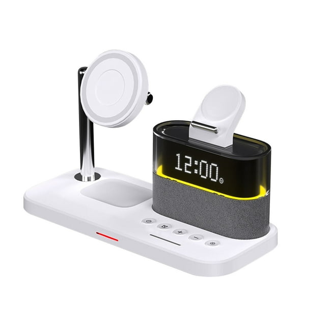Fast Wireless Charger,Magnetic Wireless Charger,Magnetic Wireless Charger 3 In 1 10W Foldable Bracket Wireless Charger with Alarm Clock Night Light for Multiple Devices Fit For All Phone,White