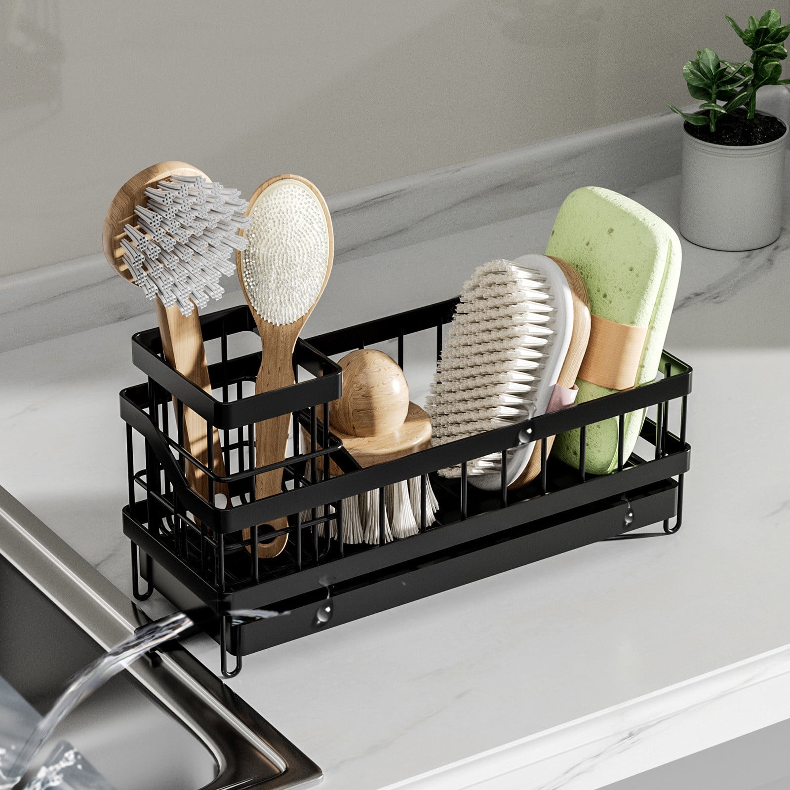 Bxaolu Dish Drying Rack for Kitchen Counter, Dish Rack with Cover Cutlery Holder, Multifunctional Adjustable Dish Dryer Drainer