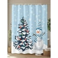 thumbnail image 4 of Blue Christmas Shower Curtain Set, Waterproof Shower Curtains for Bathroom, Snowman Pine Tree Ball Winter Snow Scene Washable Fabric Cloth Bath Curtain for Bathtub Decoration with Hooks 72x78 Inches, 4 of 6