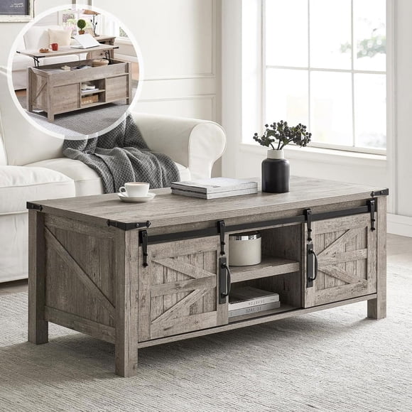 Mesa de café OKD 48 Farmhouse con parte superior elevable con almacenamiento oculto