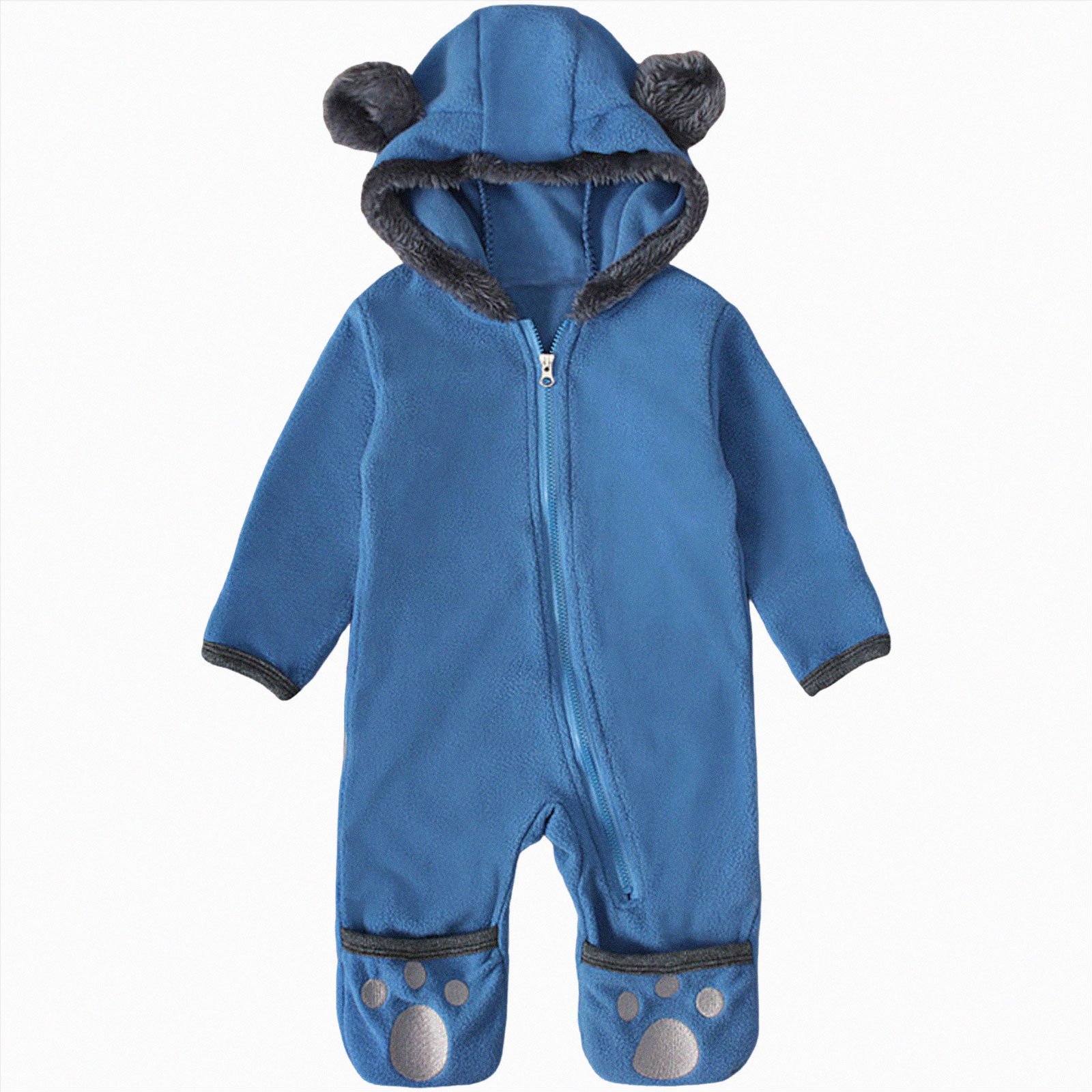 newwalpole Fleece Baby Bunting Bodysuit with Hood  Convertible Mittens & Booties  Car Seat Friendly  Soft & Warm  Easy Zip (Blue  6-12 Months)