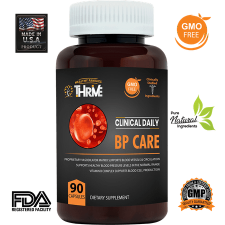 Clinical Daily Blood Pressure Support, BP Optimizer & Heart Health Supplement with Folic Acid, Niacin, Garlic, Uva Ursi,  Hawthorne Berry Extract, Buchu, Hibiscus, Vitamins B6 B12 C, 90