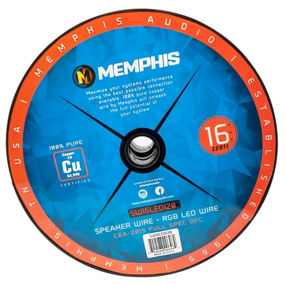 Memphis Audio SW16LED120 6-Conductor Multifunction Cable - 16AWG Speaker Wire   RGB LED 120ft.