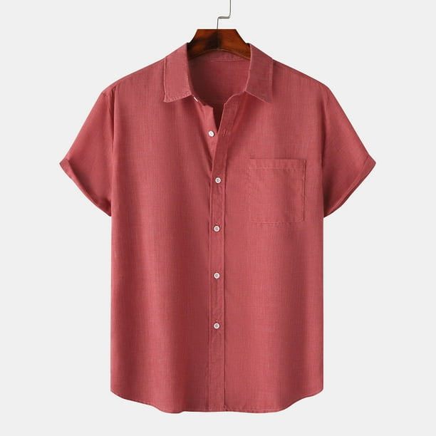 Ceisia Men's Solid Color Loose Fit Short Sleeve Button Down Shirt for Casual & Vacation Wear Watermelon Red M Gifts