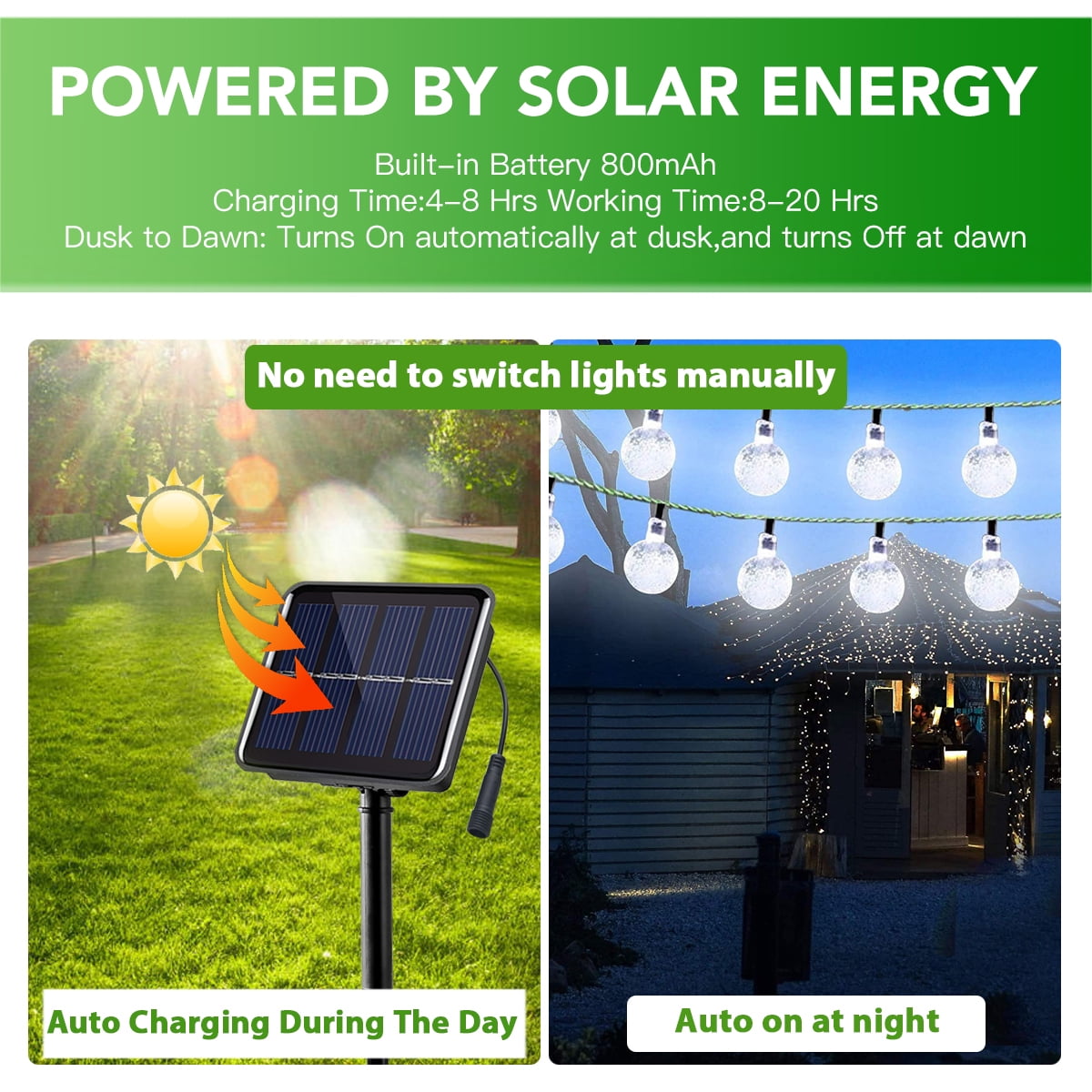 GooingTop 2 Pack Solar Outdoor String Lights Waterproof,Each 30FT 60LED Crystal Globe Solar Twinkle Fairy Lights for Gazebo Yard Garden Tree Decorations, White