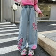 thumbnail image 5 of GXWEA Girls Pants Size 10-12 Flare Jeans For Girls 10-12 Girls Baggy Jeans Casual Wide Leg Denim Pants Jeans Kids Clothes Blue 13-14 Years, 5 of 9