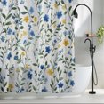 thumbnail image 2 of Blue Yellow Spring Floral Waterproof Shower Curtain, 72"x72" Washable Polyester Fabric Shower Curtains for Bathroom, Elegant Summer Botanical Green Decorative Bathtub Curtain Sets with Hooks, 2 of 9