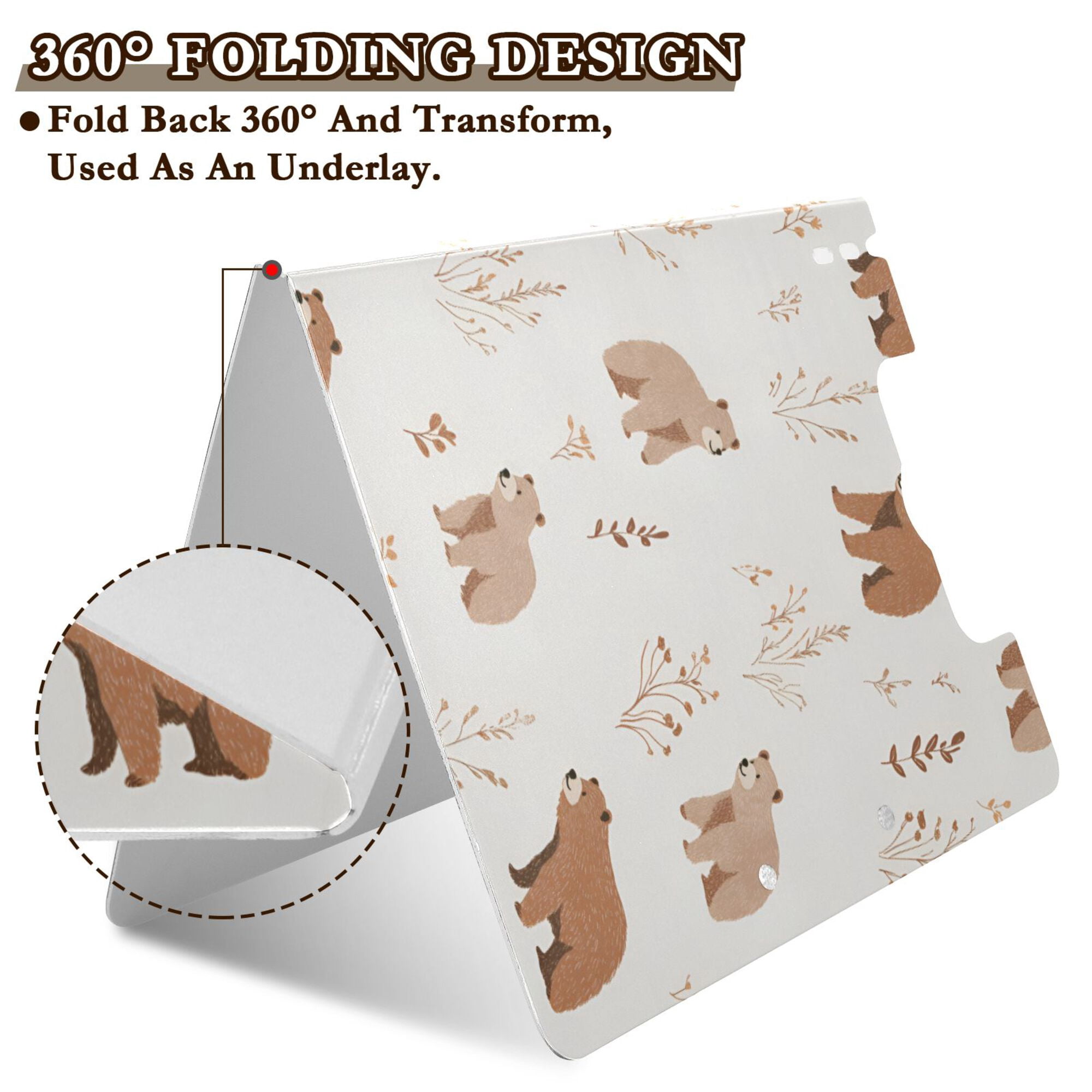 FORMRS A4 Clipboard Folder with Pen Holder Horizontal Foldable School Office Binder, Gray Bears