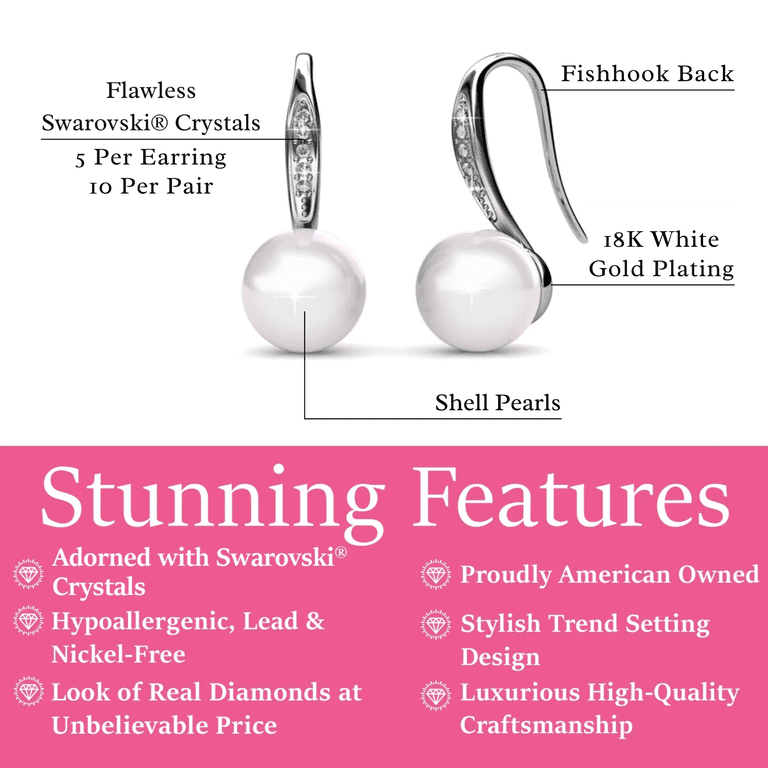 Cate & Chloe Ann Shell Pearl Drop Earrings with Crystals photo 3