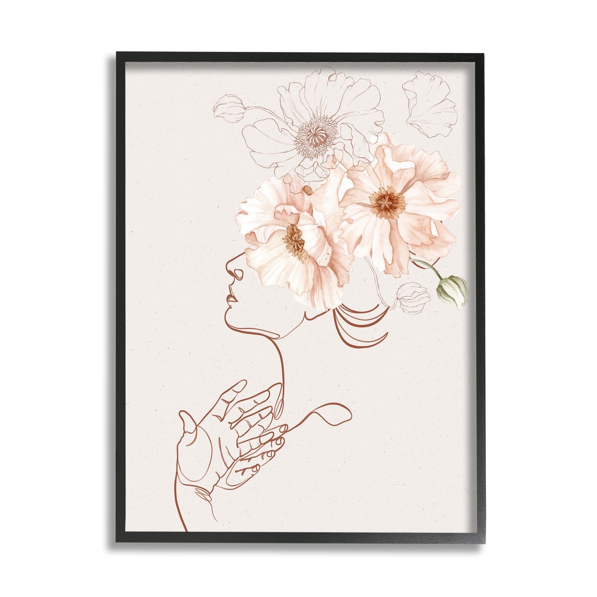 Stupell Industries Simple Pink Botanical Pattern Bouquet Person Outline Framed Wall Art, 11 x 14, Design by Ros Ruseva