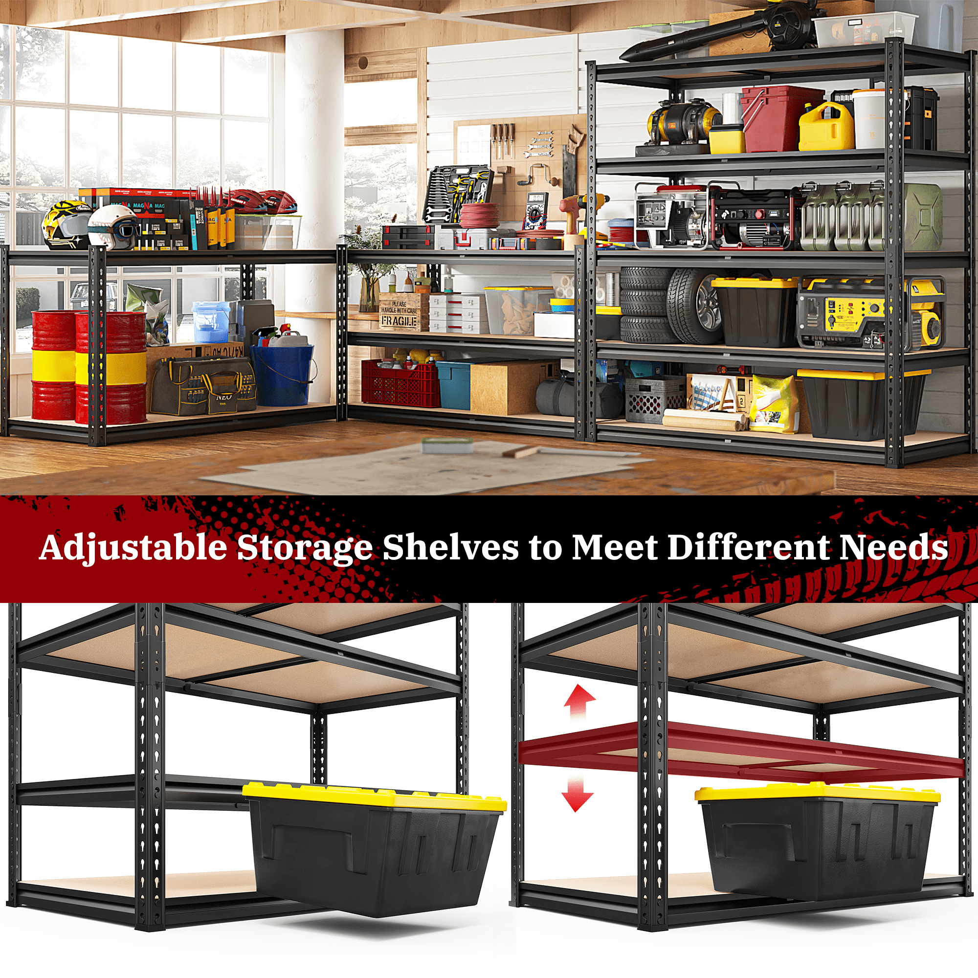REIBII 3000LBS Garage Shelving Unit Heavy Duty Storage Shelves 5-Tier Metal Shelves for Pantry Industrial Shelf
