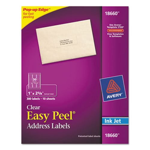 Avery Easy Peel Permanent Address Labels Clear Pack of 300 18660 1 x 2