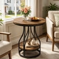 thumbnail image 2 of Fnova 23" Round End Table, Modern 2-Tier Side Table with Storage and Metal Frame, Small Bedside Table for Living Room, Bedroom, Brown Black, 2 of 15