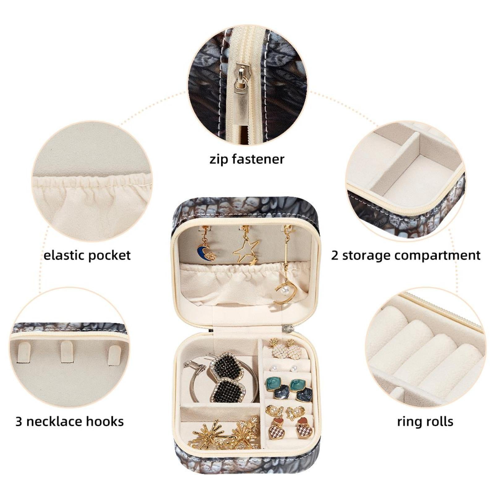 PhooArto Small Jewellery Box, Owl Flowers on the Moon Portable Travel Mini Jewelry Case for Women Leather Ring Organizer