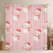 Manfei Merry Xmas Curtains Pack of 2 (42x84 Each) for Kids Children, Christmas Hat Snowman Curtains Blackout, Pink White Snowflake Living Room Curtains, Luxurious Home Decor
