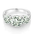 thumbnail image 3 of Gem Stone King 3.45 Ct Round Green Prasiolite 925 Sterling Silver 3-Stone Ring (Size 7), 3 of 5