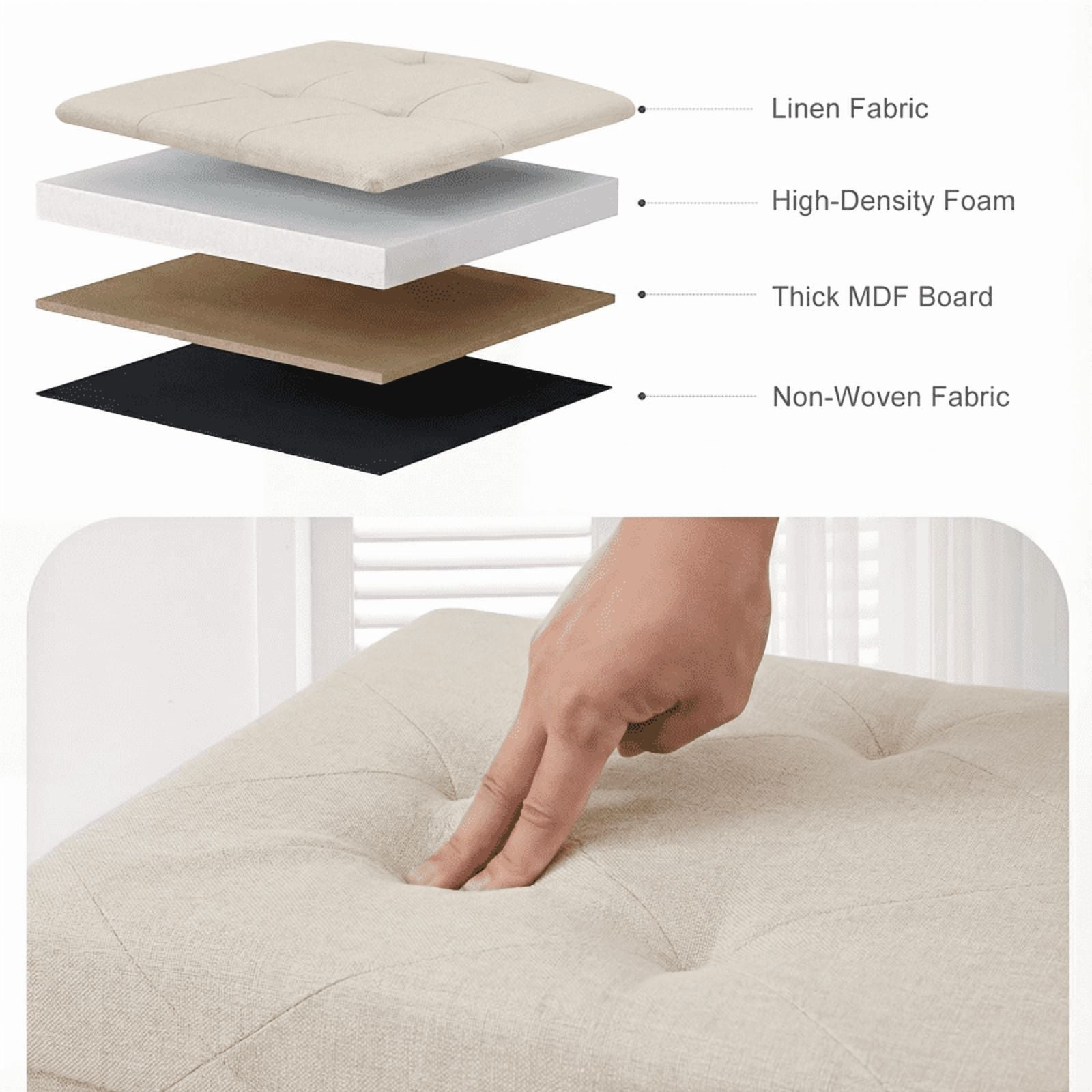 Telyra 43" Foldable Storage Ottoman Bench Fabric Footrest Stool with Foam Padded Seat, Beige