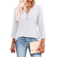 thumbnail image 3 of WIHOLL 3/4 Length Sleeve V Neck Blouses for Women Dressy Casual Spring Summer Tops Business Casual Resort Wear, 3 of 11