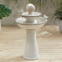 Bathing Bird 26 3/4" High Large Italian Outdoor Decor Cream Ceramic Floor Fountain with Light LED 2-Tier