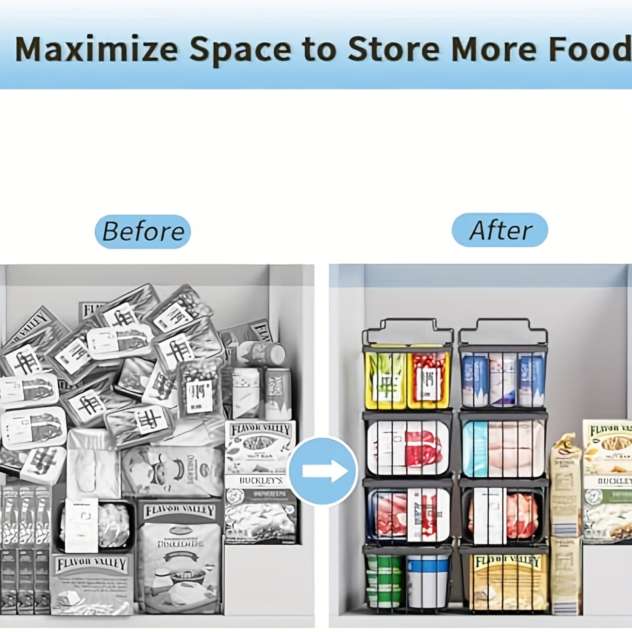 6 PACK Freezer Organizer Bins (14.6''L X 7.1''W X 5.2''H), Stackable Chest Freezer Organizer For 7 Cu.FT Deep Freezer Sort frozen Food, Deep Freezer Organizer Bins Easily W/Handle Add Storage Space