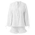 thumbnail image 4 of WAYUTE 2 Piece Sets for Women Oversized Solid Color Summer Shorts and Shirt Top V Neck Cozy Shirt Vacation Trendy Casual Wear, 4 of 5