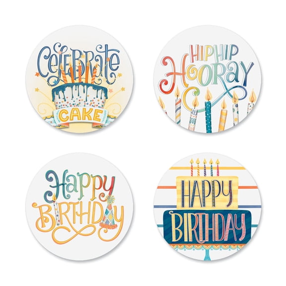 Current Birthday Fun Seals, Set of 24, 1.5" diameter, 4 designs per set, Printed in The USA, Great for Cards, Gifts, Party Favors and More