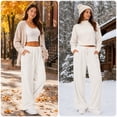 thumbnail image 7 of Wide Leg Corduroy Pants for Women Casual Lounge Drawstring Elastic Waist Work Pants with Pockets, 7 of 7