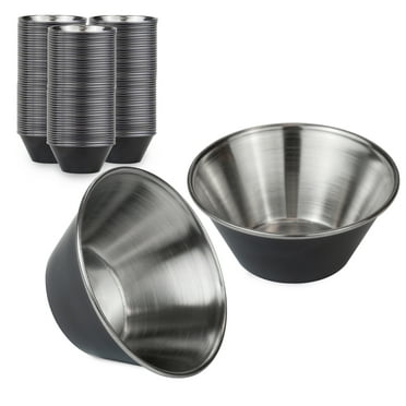 [120 Pack] 1.5 oz Stainless Steel Sauce Cups - Matte Black Individual Round Condiments Ramekins, Commercial Grade Safe / Portion Dipping Sauce Kitchen Set