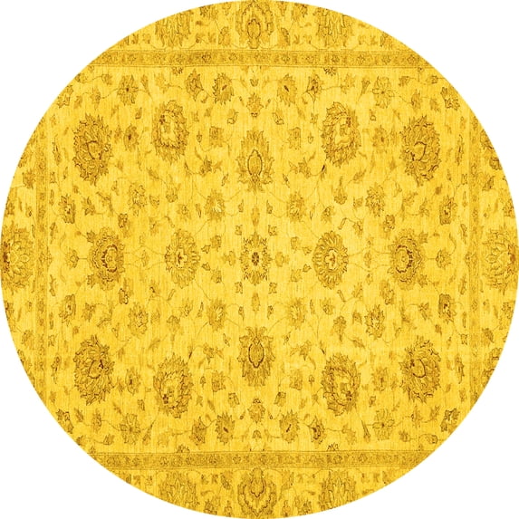 Ahgly Company Indoor Round Oriental Yellow Traditional Area Rugs, 4' Round
