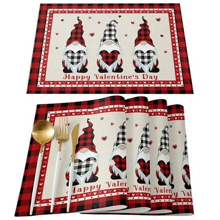 

Set of 4 Valentine s Day Table Mats Burlap Placemat Washable Non-Slip Heat Resistant Place Mats for Party Kitchen Dining Decorations 12 X 18 Inch