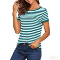 thumbnail image 4 of Women's Casual Short Sleeve Striped Shirt Loose Fit Crew Neck T Shirt Basic Pullover Tops for Summer Light Blue, 4 of 6