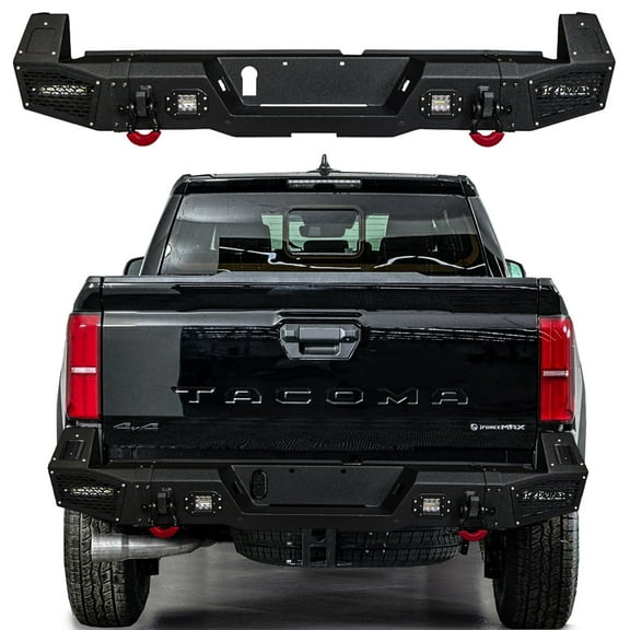 Vijay Replacement for 2024-2025 Toyota Tacoma Rear Bumper Textured Black Steel with Lights and D-rings