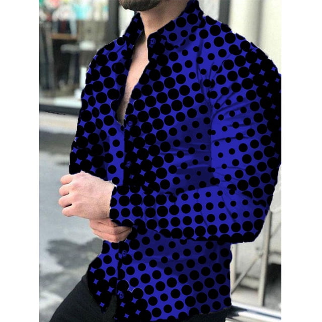 Nuevas camisas sociales de primavera y otoño para hombre camisas casuales con cuello vuelto y estampado de lunares camisetas de manga larga ropa de calle para hombre