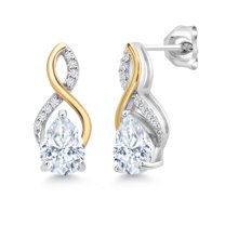 Gem Stone King 925 Sterling Silver and 10K Yellow Gold White Moissanite and White Lab Grown Diamond Earrings for Women (2.41 Cttw, Pear Shape 8X6MM)