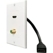 HDMI Pigtail Cable +F Connector Coaxial Gold Plated Brass Wall Plate,Yomyrayhu,Work for Home Theater,HDTV and Moreï¼ˆWhiteï¼‰