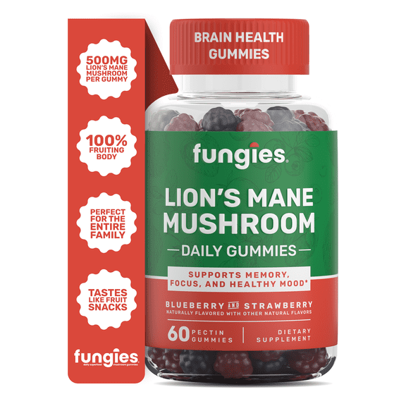 Fungies Lion's Mane Mushroom Gummies, Supports Brain Health, Focus, Memory, Supplement, 60 Count