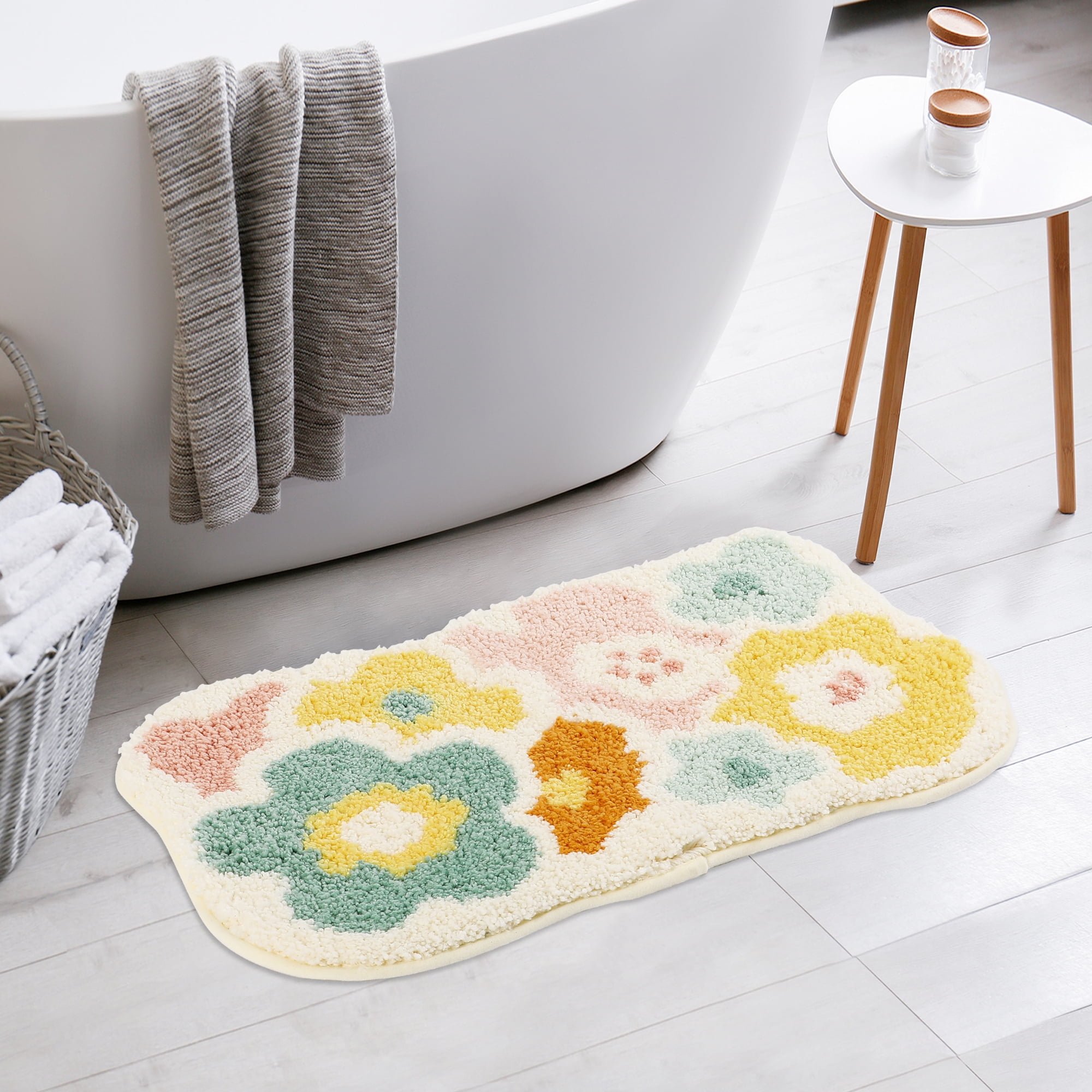 Unique Bargains 2 Pcs Non-Slip Quick Dry Bath Rugs Flower-1 20" x 32"/16" x 24"