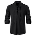 thumbnail image 1 of Camisa de lino y algodón para hombre de primavera y verano, camisa informal de manga larga con cuello levantado Pompotops  oipoqjl47496, 1 of 9
