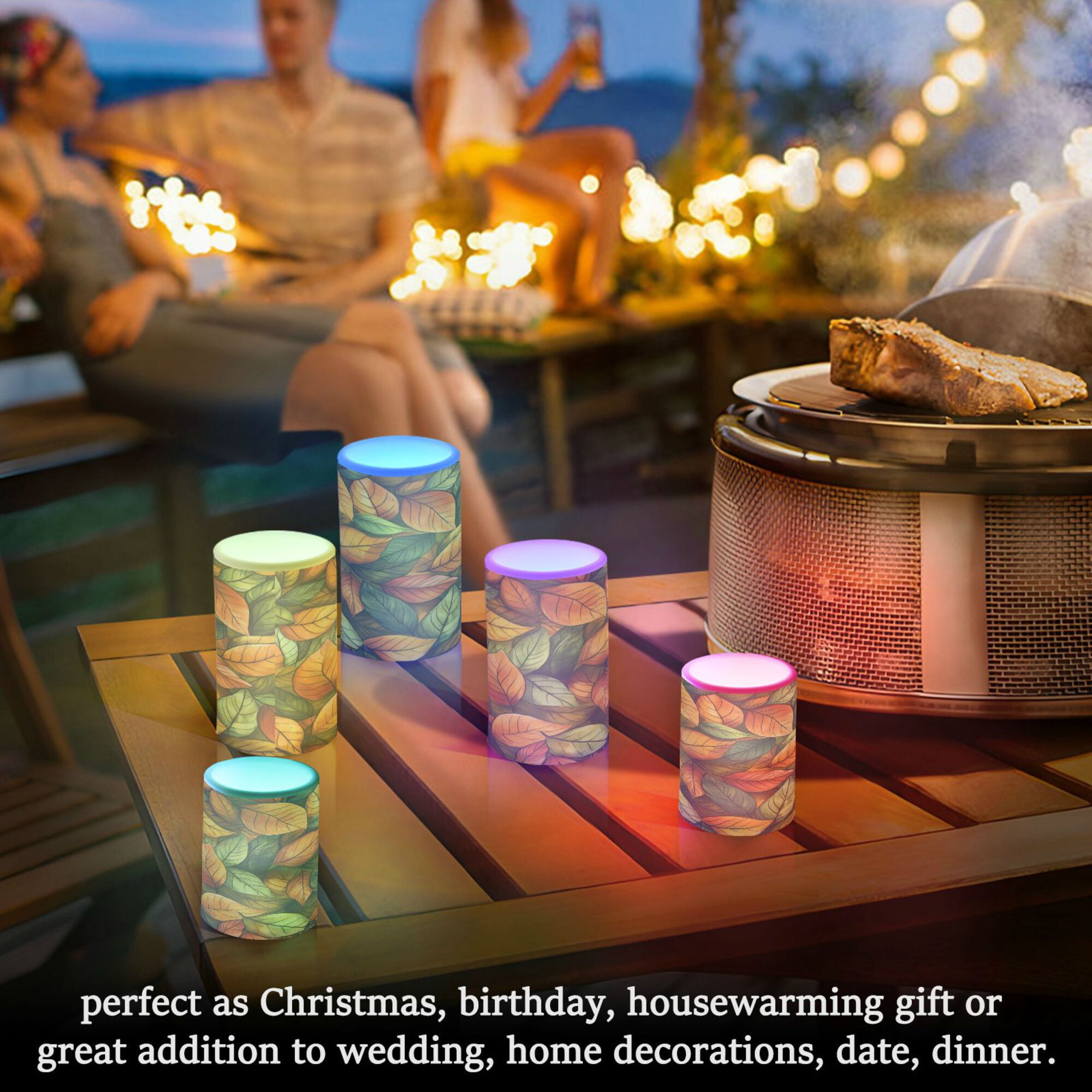 Yayeee Flameless Candles with Remote Flickering Battery Operated Multi Color Changing, Green Retro Leaves