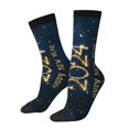 thumbnail image 1 of Balery Happy New Year 2024 (3) Calcetas Largas con Estampado para Hombre y Mujer – Suaves y Transpirables, Talla Única (US 5-11), 1 of 6