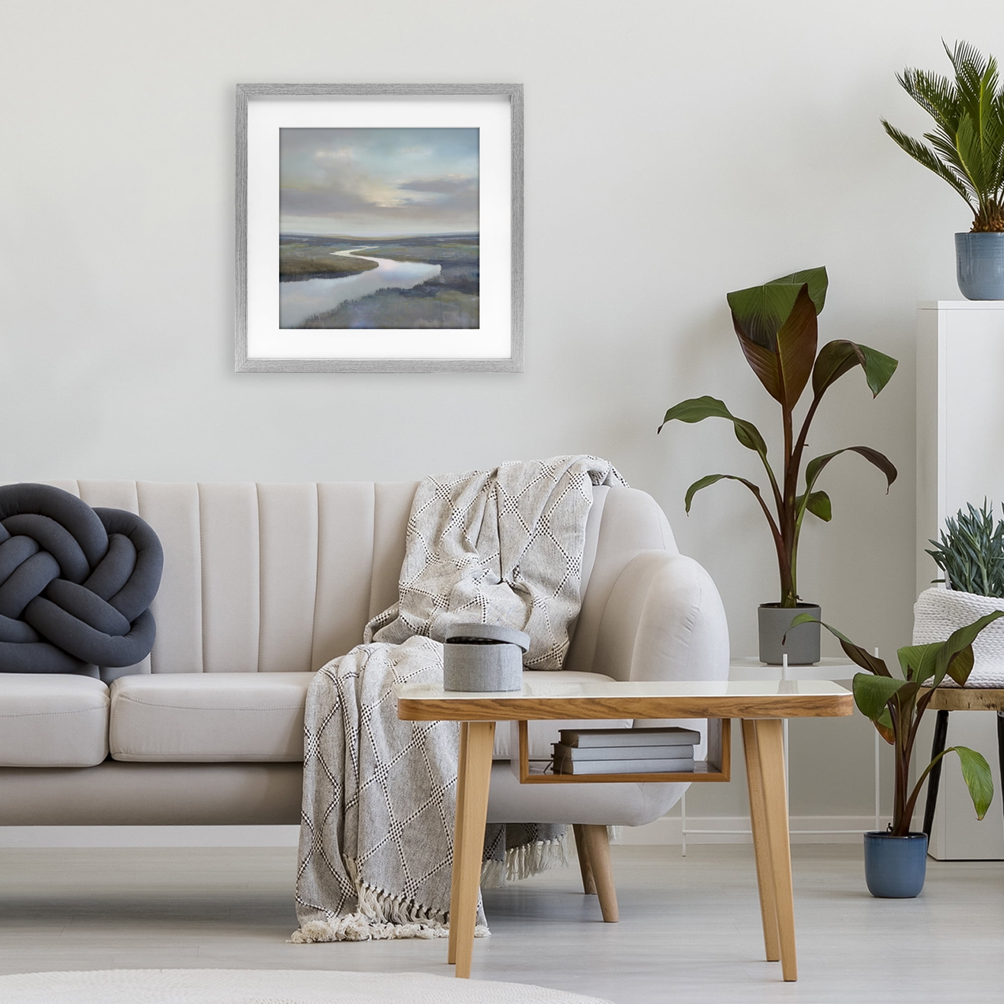 Stupell Industries Calm Riverbend in Greys Gray Framed Print Under Glass, design by Christy McKee