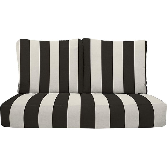 RSH Décor Indoor Outdoor Deep Seating Loveseat Cushion Set, Black White Stripe