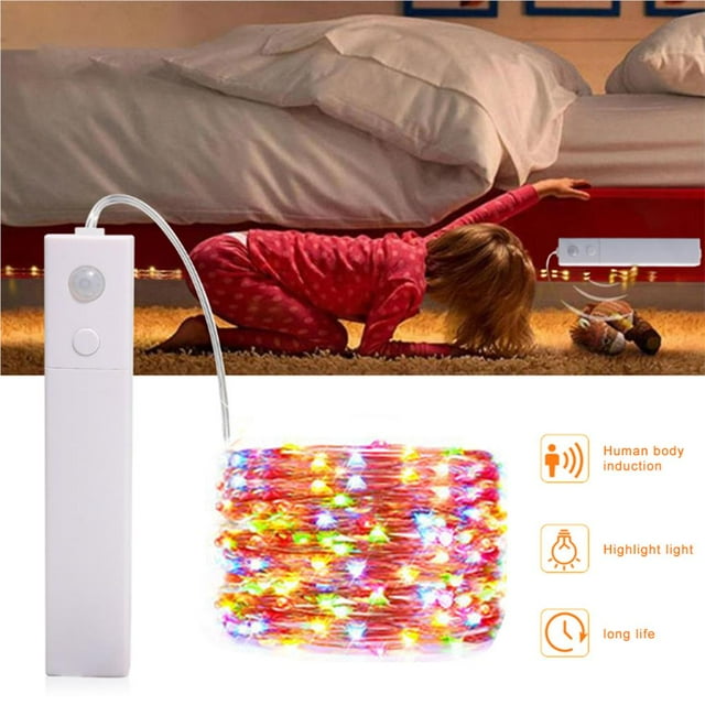 Langgg 100 LED Cabinet Strip 2Meter Sensor Day and Night Light Battery Powered LED Christmas Party Decor Light Colorful