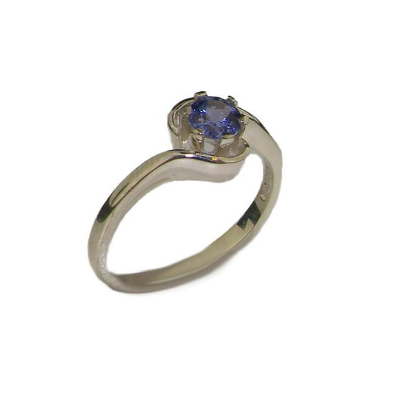 LBG British Made Real 18k White Gold Natural Tanzanite Womens Promise Ring - 33 size options - Size 6.25